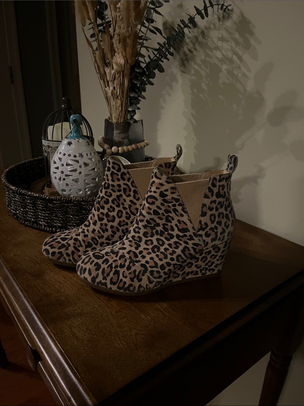 Toms Leopard Print Wedge Booties - Tan & Black